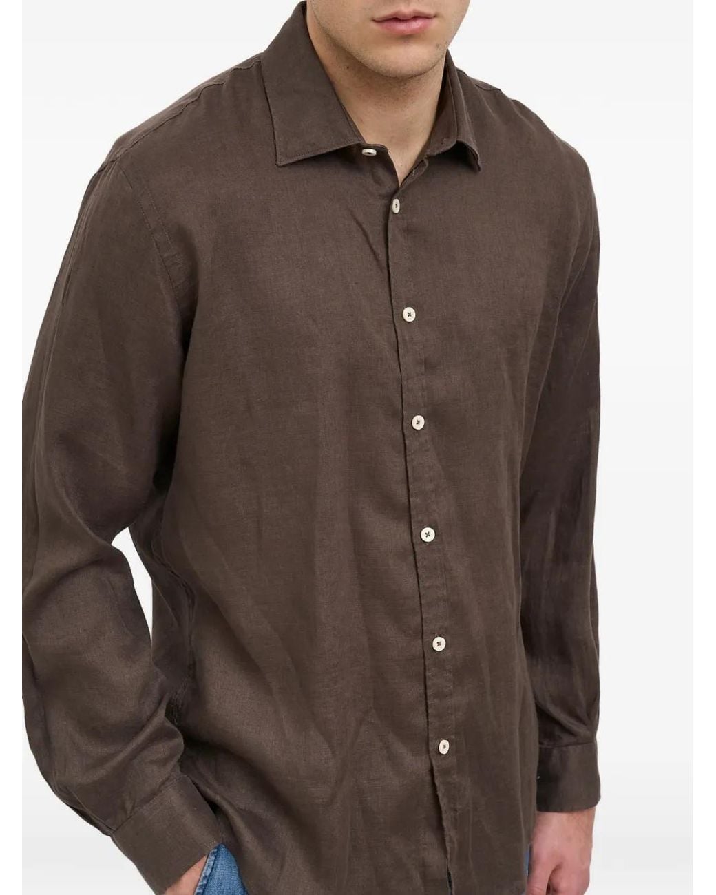 Daniele Alessandrini Brown Button-Down Linen Shirt for men