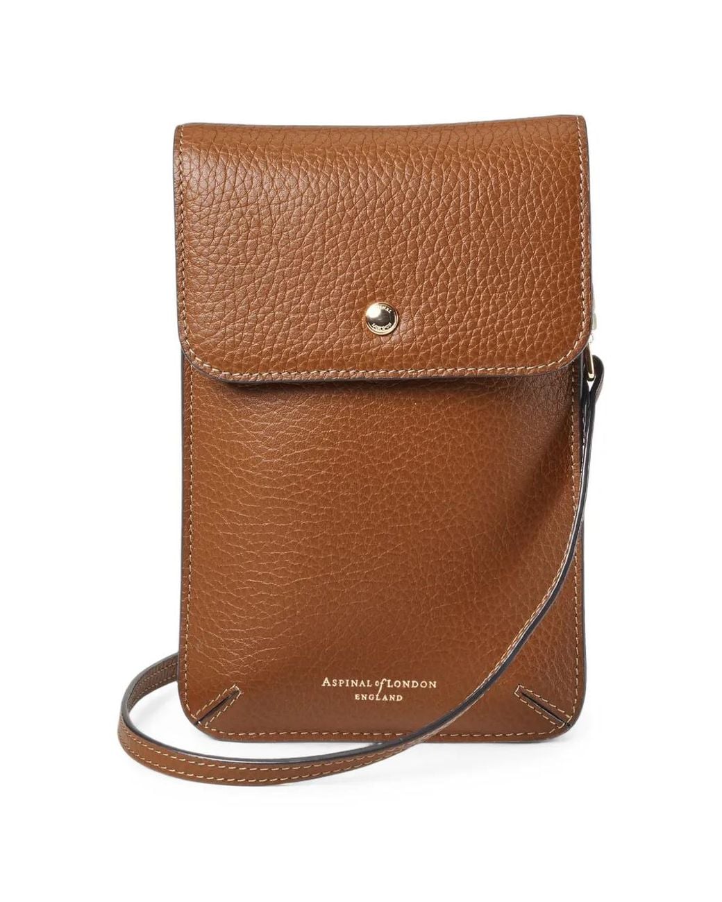 Aspinal Brown Duo Pebble-Embossed Crossbody Phone Bag