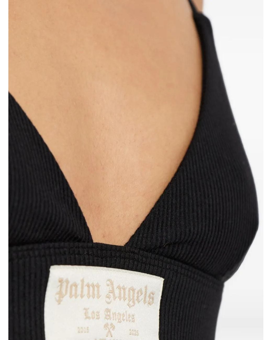 Palm Angels Black Ribbed Logo-Patch Bra
