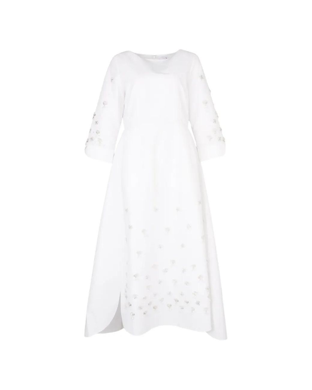 Loodyana White Embroidered Long-Sleeve Maxi Dress