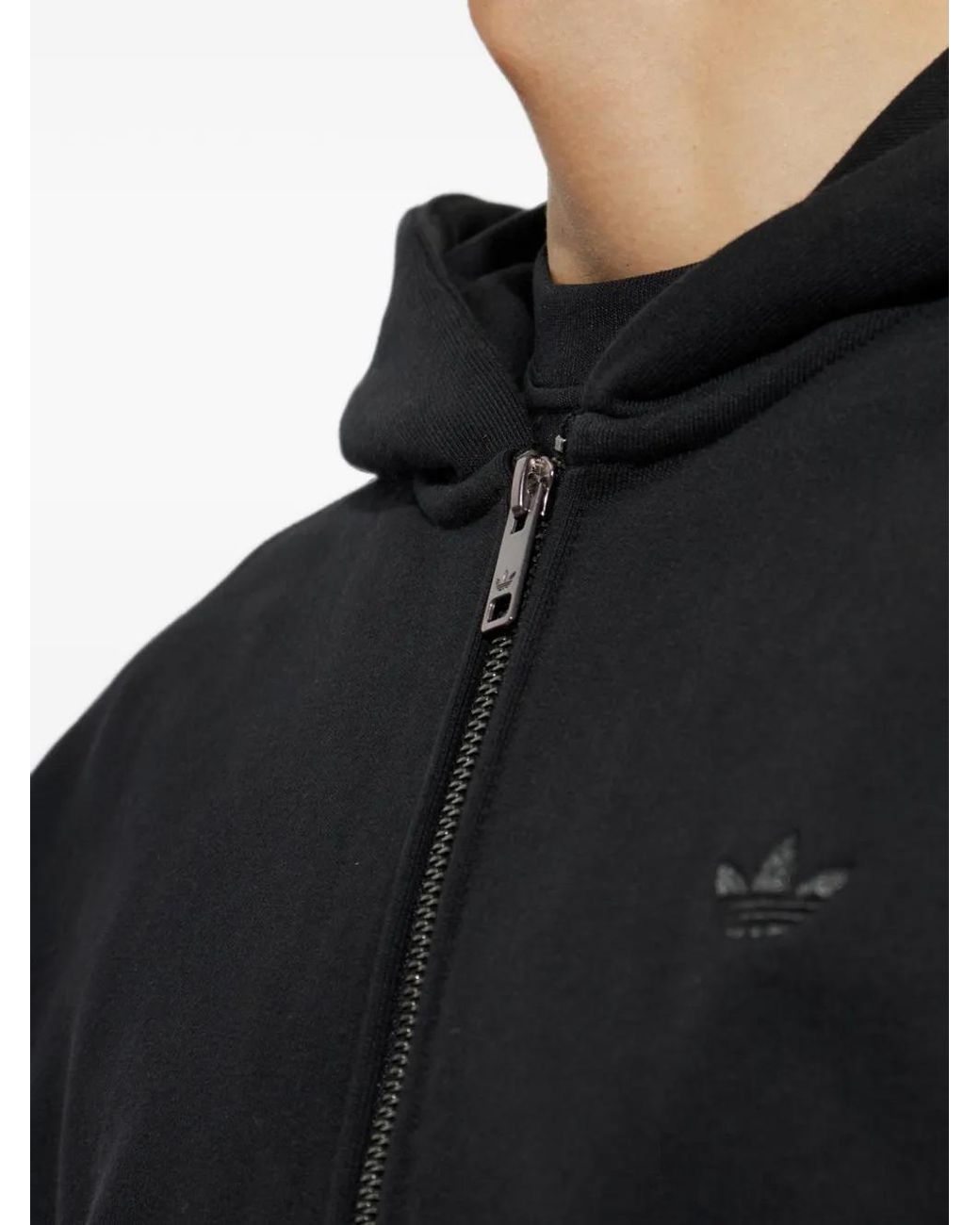 Adidas Black Premium Essentials Cropped Full-Zip Hoodie for men