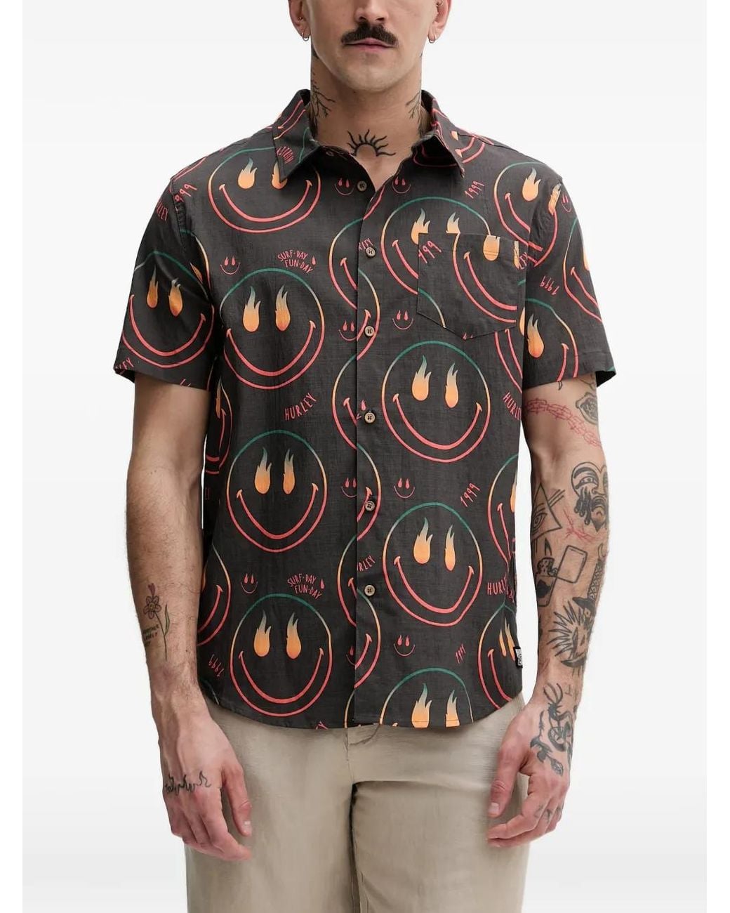 Hurley Black Smiley-Print Short-Sleeve Shirt for men