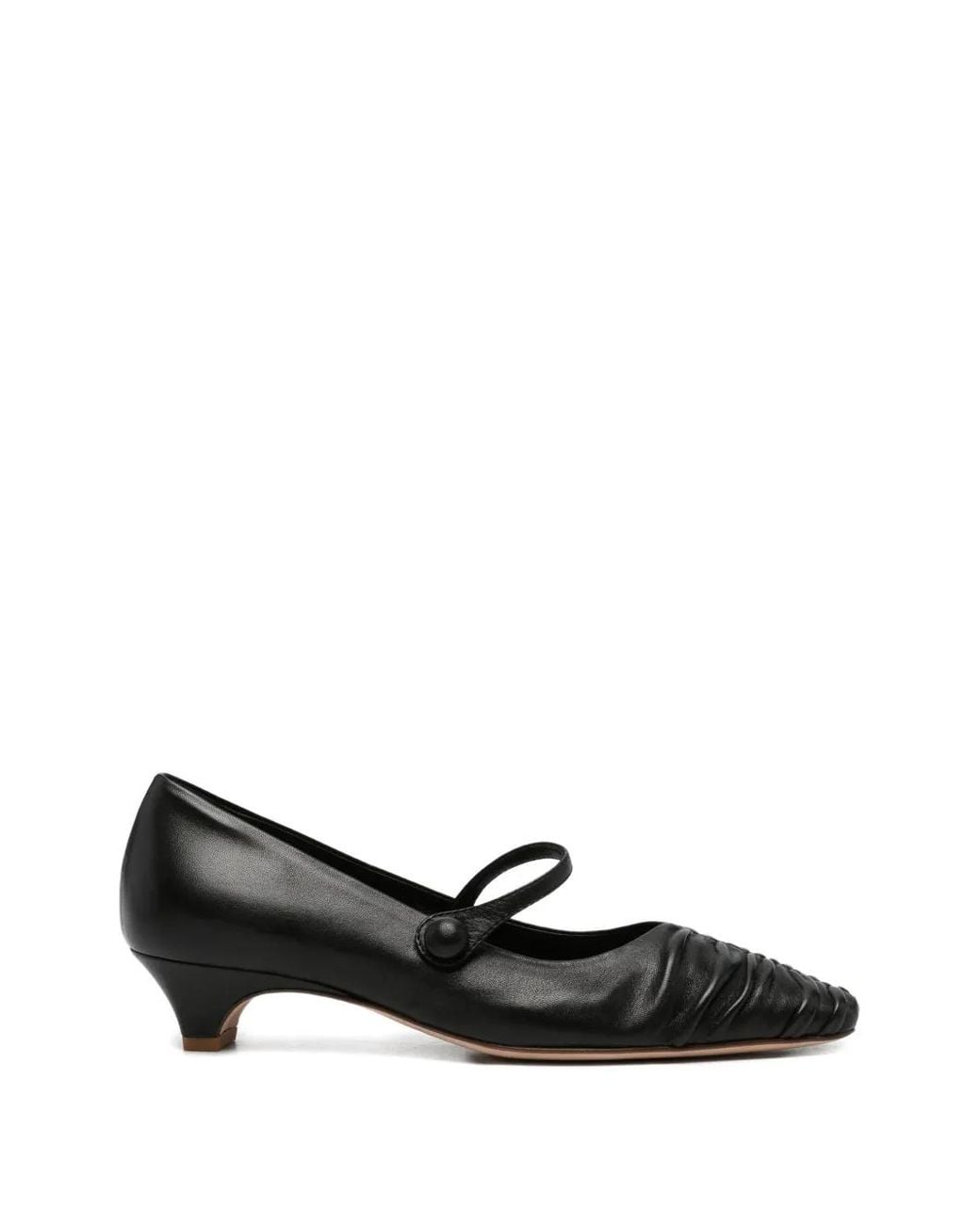 LORENA PAGGI Black Ruched Strap Leather Pumps