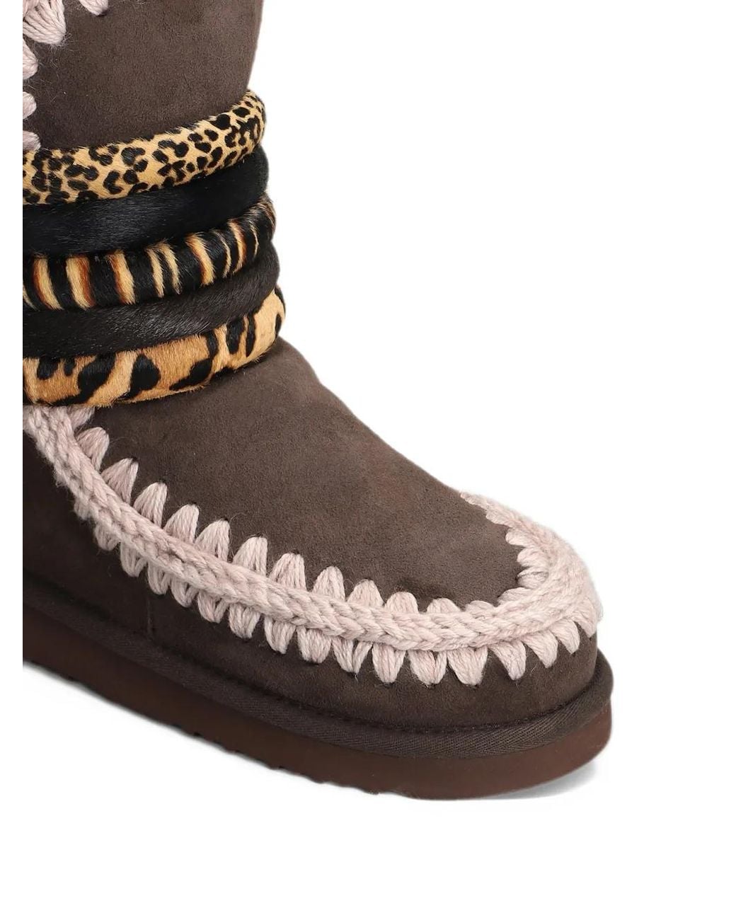 Mou Brown Animal-Print Blanket-Stitch Boots