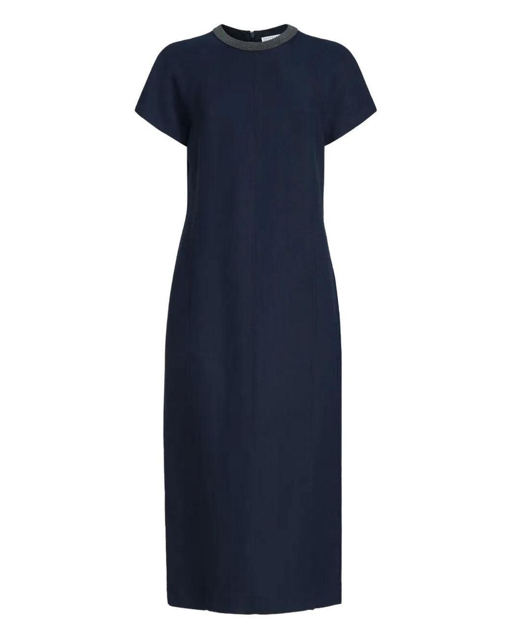 Brunello Cucinelli Blue Embellishement-Collar Midi Dress