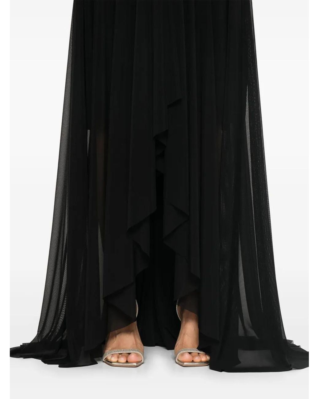 Talbot Runhof Black Draped-Detail Gown