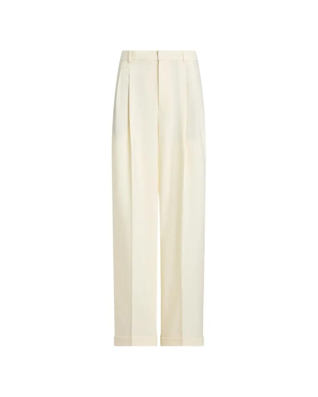 Polo Ralph Lauren White Pleated Wide-Leg Trousers