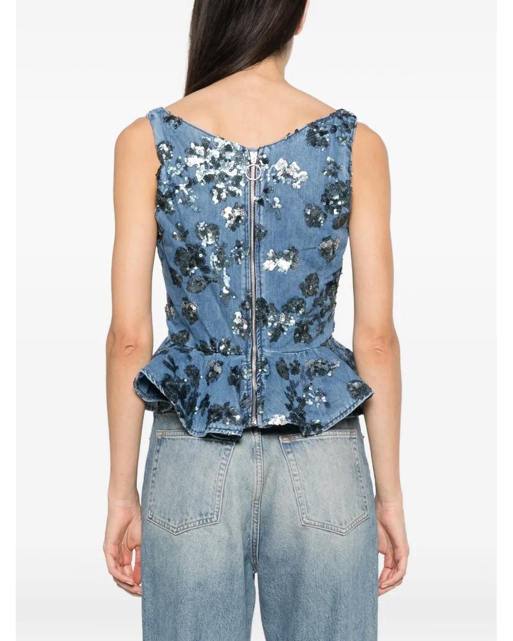 Marques'Almeida Blue Sequin-Embellished Top