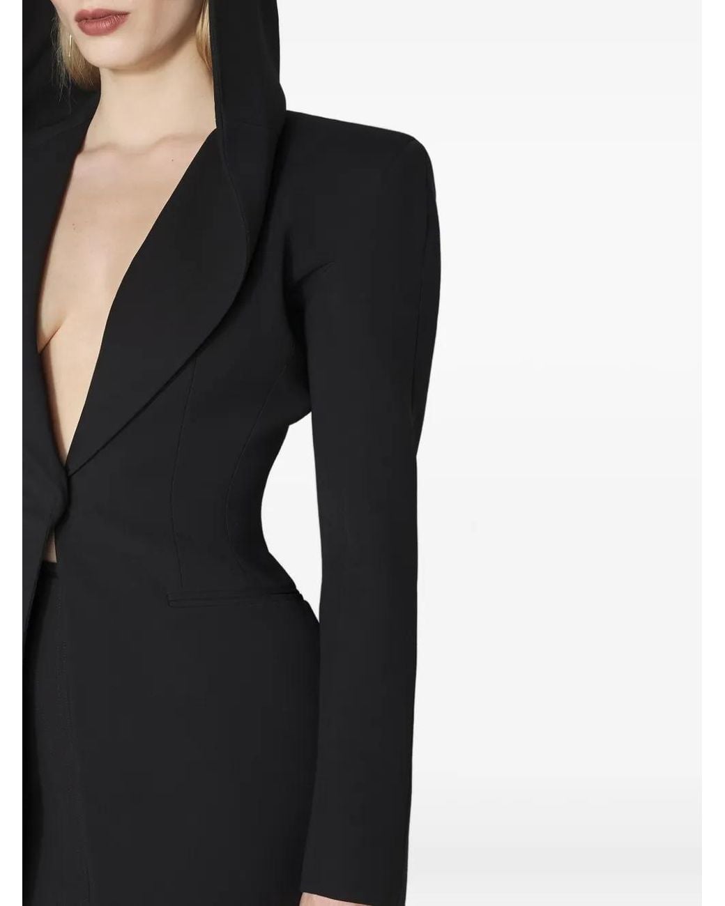 Mugler Black Hooded Padded-Shoulder Jacket
