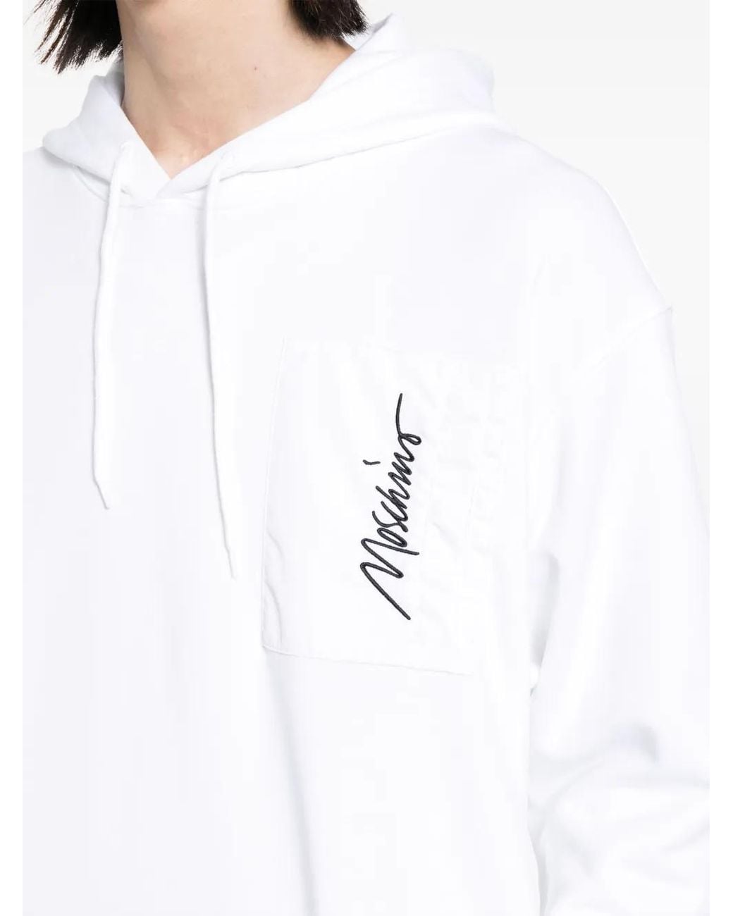 Moschino White Logo Embroidered Hoodie for men