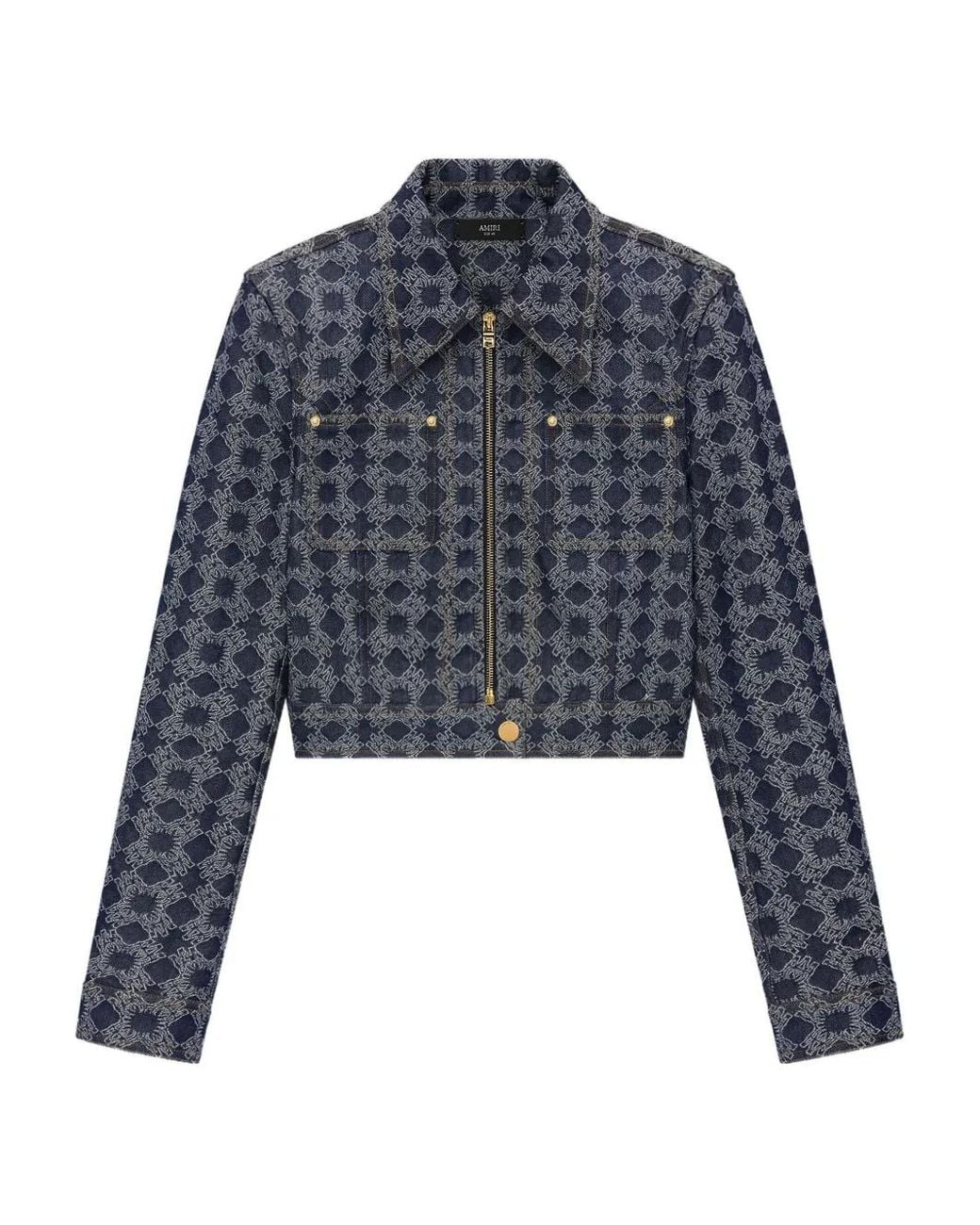 Amiri Blue Ma Quad Patterned Zip-Up Denim Jacket