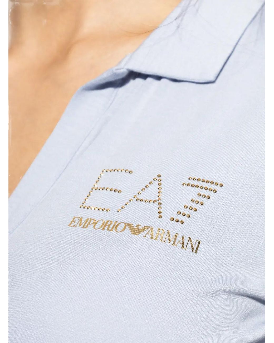 EA7 Blue Embellished-Logo Polo-Collar T-Shirt