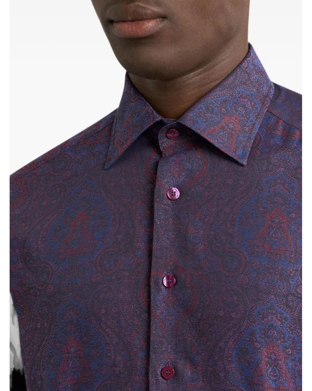 Etro Purple Cotton Jacquard Shirt With Ornamental Motif for men
