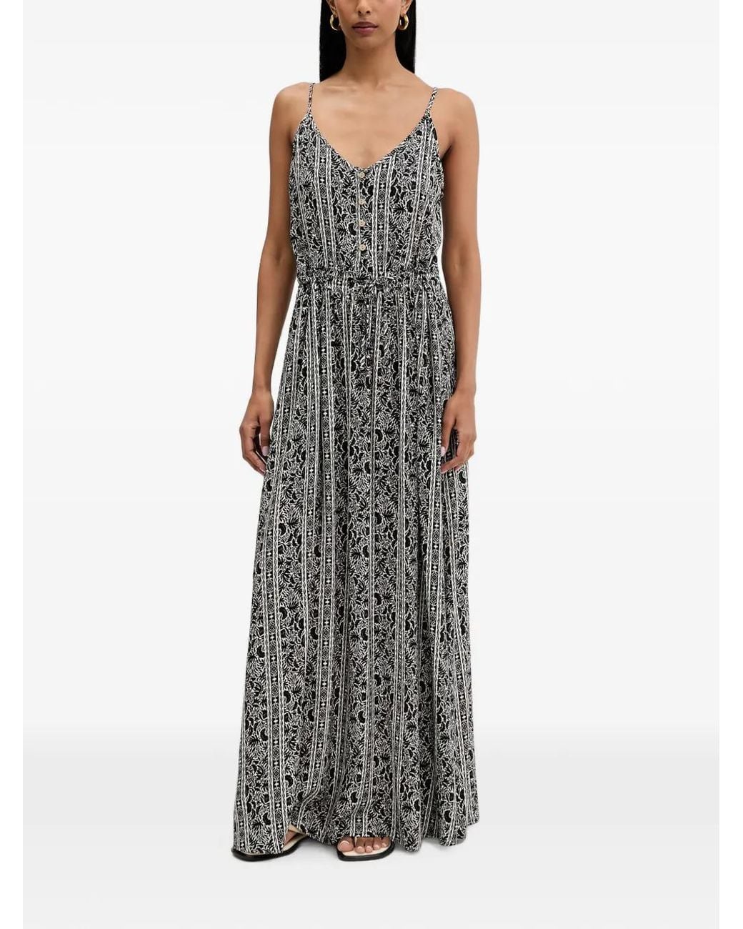 Rip Curl Black Molokai Floral-Print Button-Up Maxi Dress