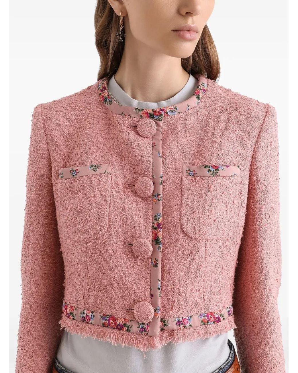 Dolce & Gabbana Pink Floral-Trim Jacket