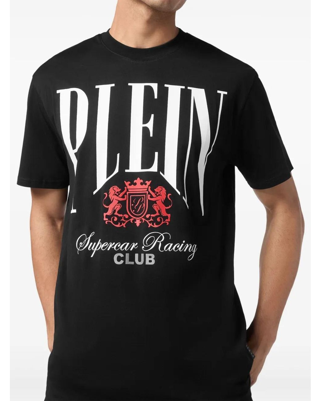 Philipp Plein Black Jersey T-Shirt Round Neck Ss Cars Racing for men