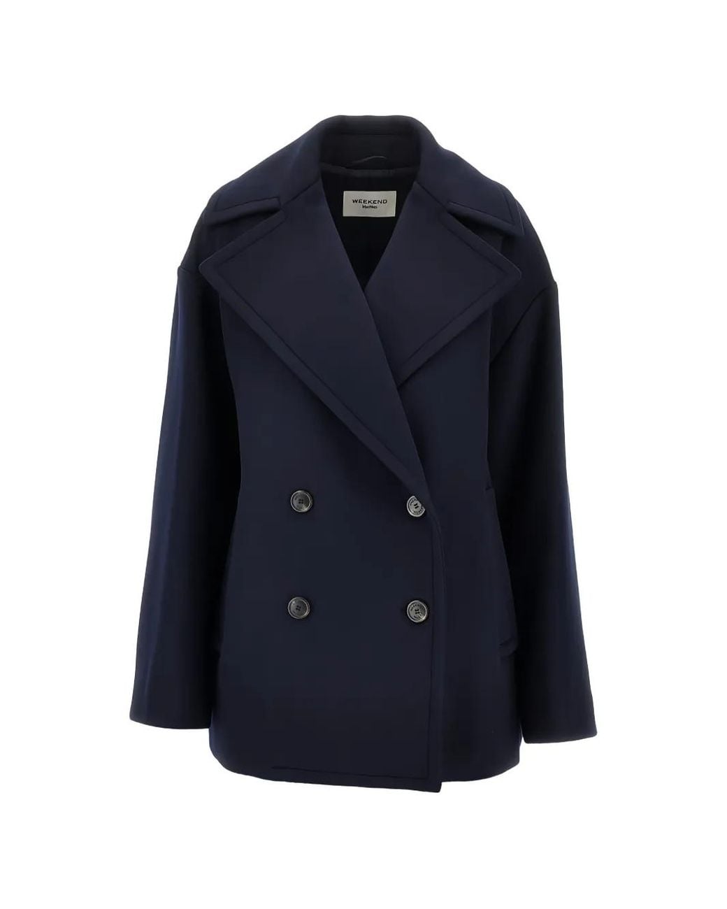 Weekend by Maxmara Blue Double-Sided Wool Double-Breasted Pea Coat