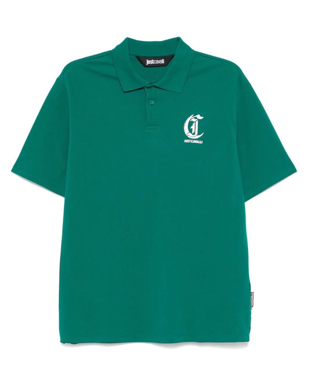 Just Cavalli Green Piqué Polo Shirt With Logo Print for men