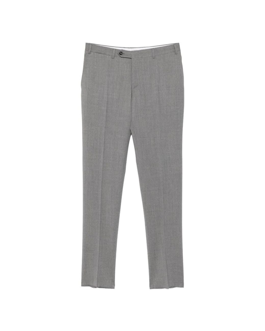 Canali Gray Pressed-Crease Tailored Trousers for men