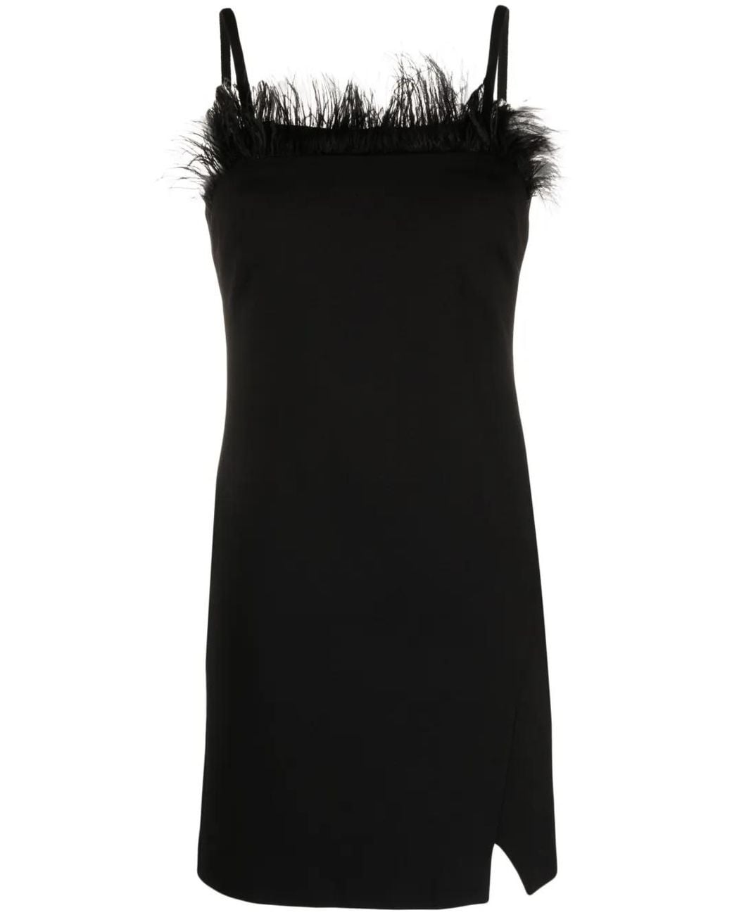 Twinset Black Feather-Trim Fitted Minidress