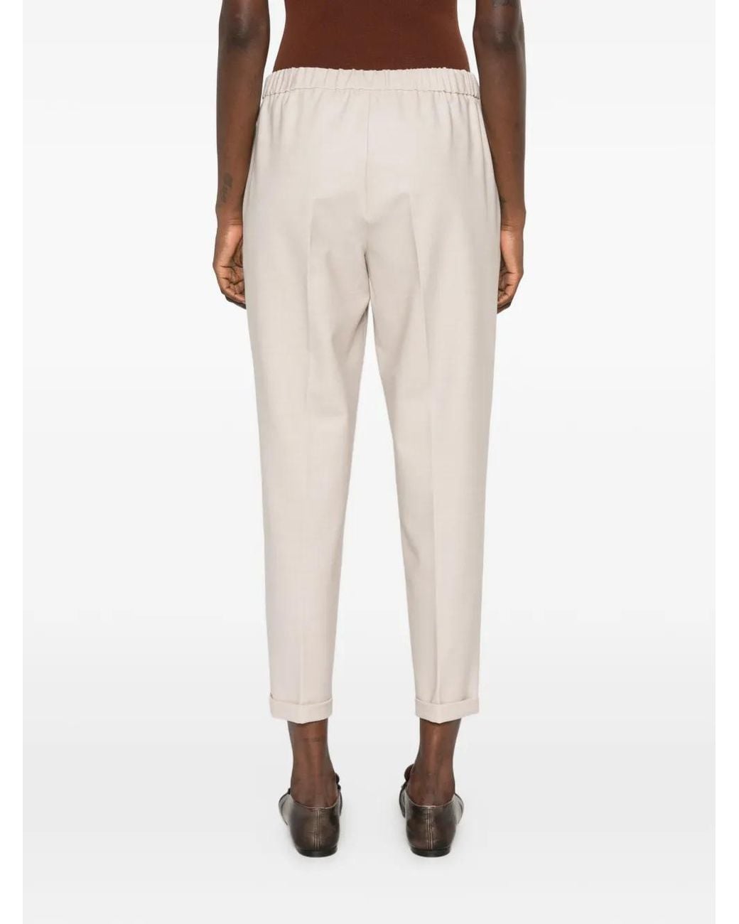 Antonelli White Rosalba Elasticated-Waist Turned-Up Trousers