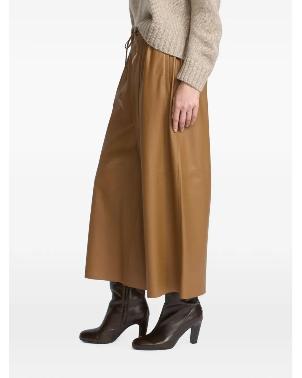 Yves Salomon Natural Leather Drawstring-Waist Trousers