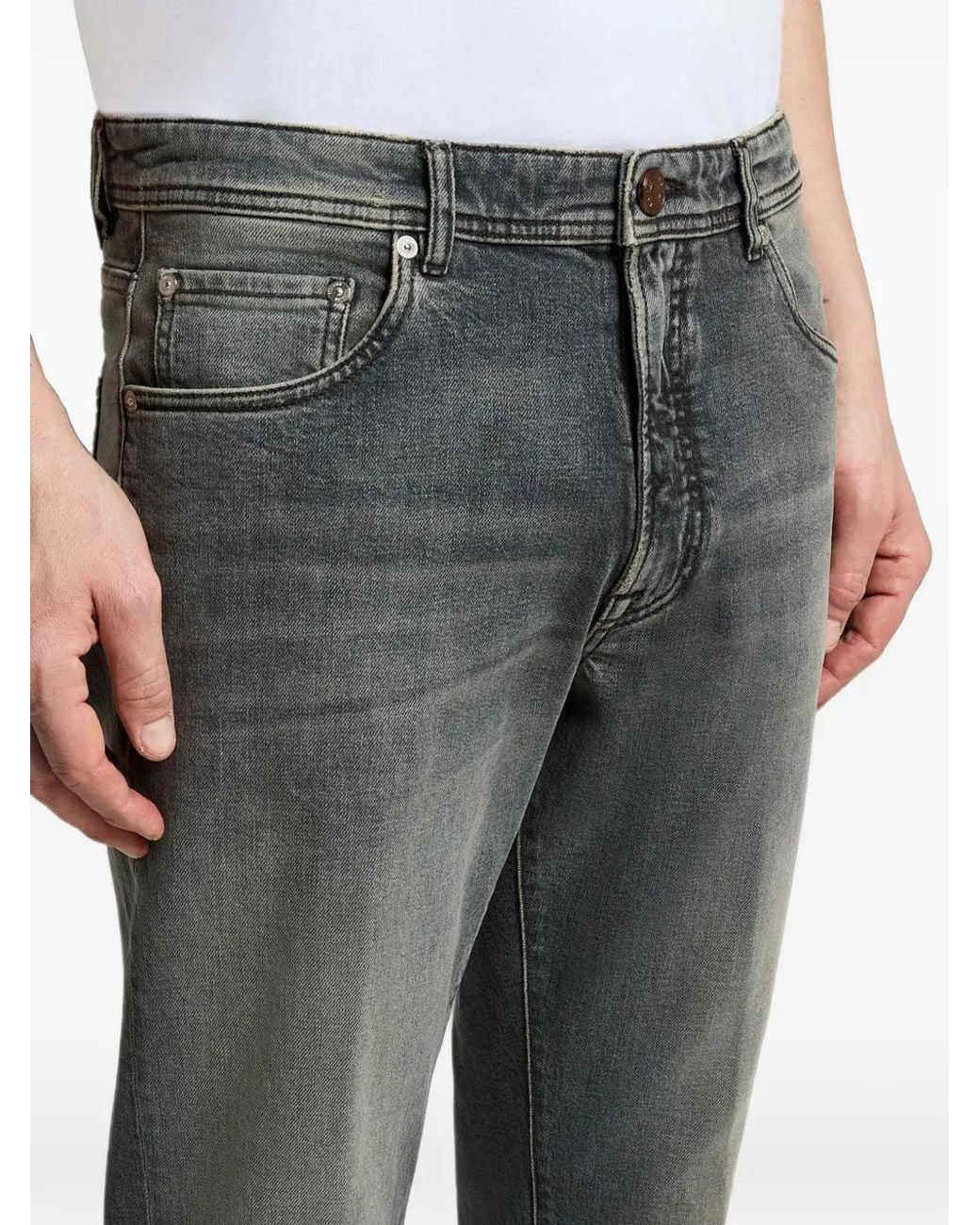 Peserico Gray Belt-Loop Faded Jeans for men