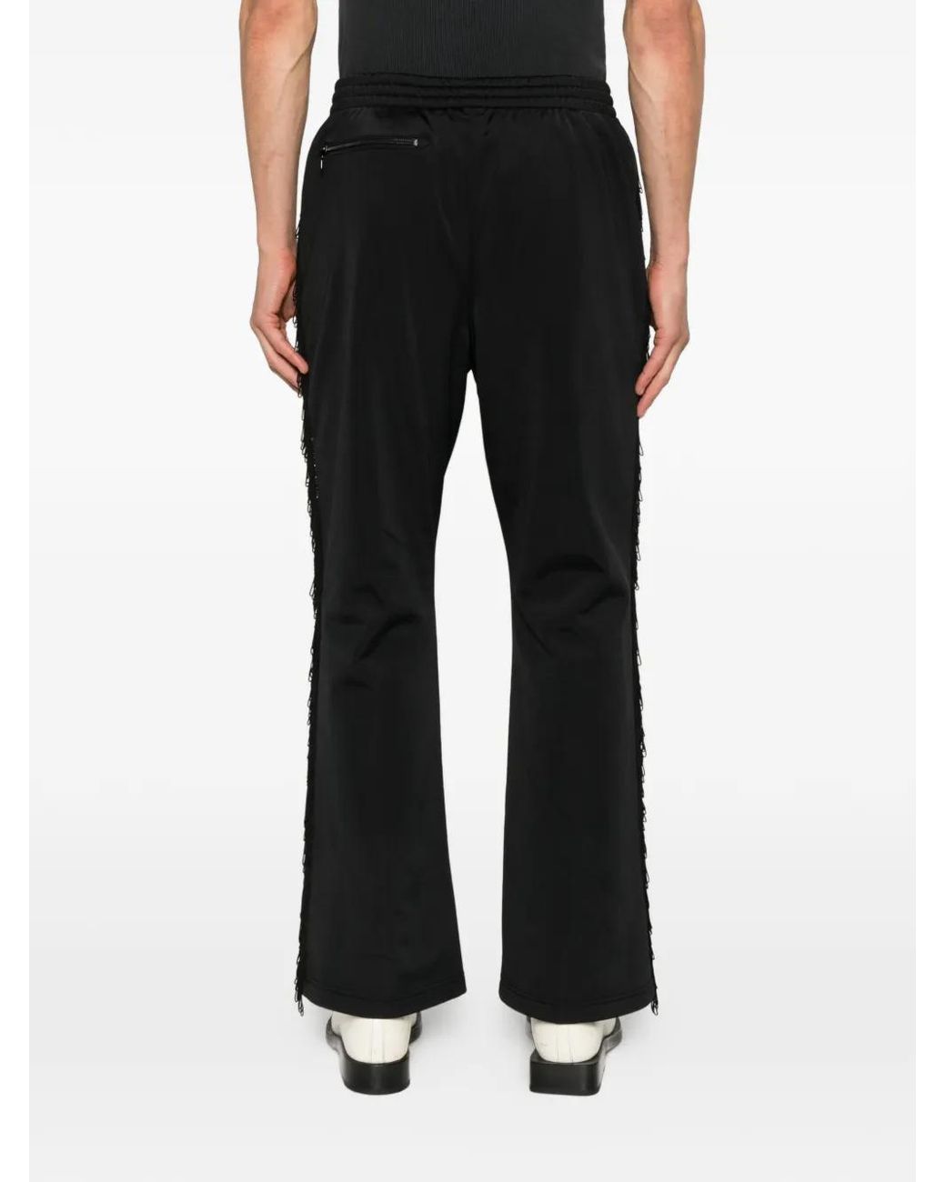 Needles Black Fringed Logo Trousers for men