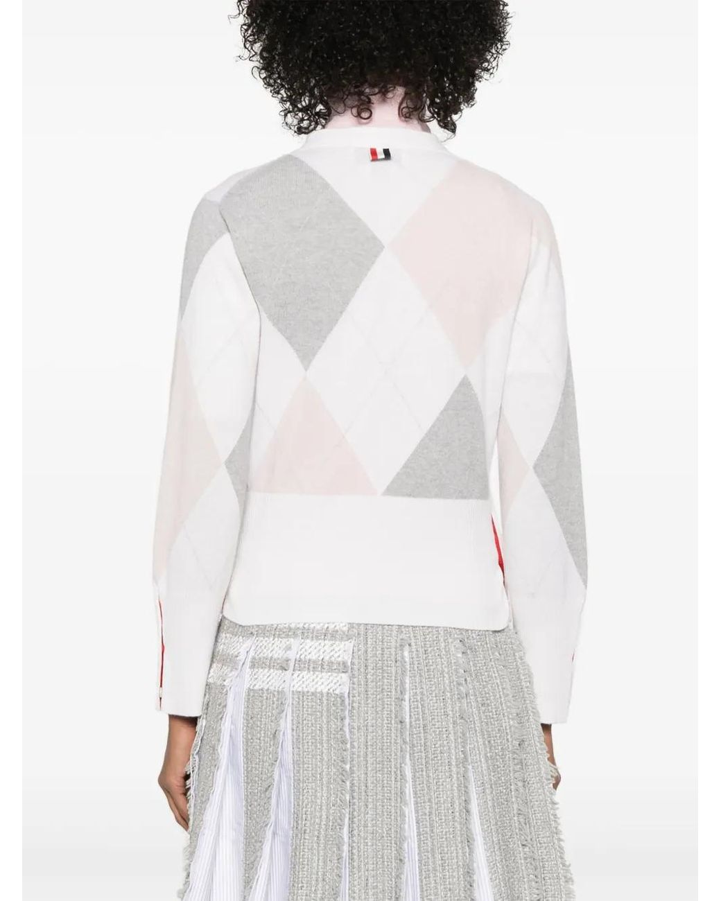 Thom Browne White Argyle-Intarsia Cashmere Jumper