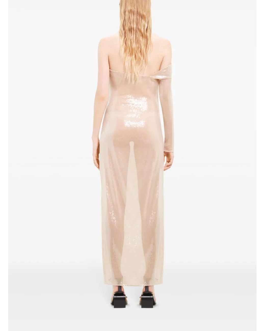 Courreges Natural One-Shoulder Sequinned Maxi Dress