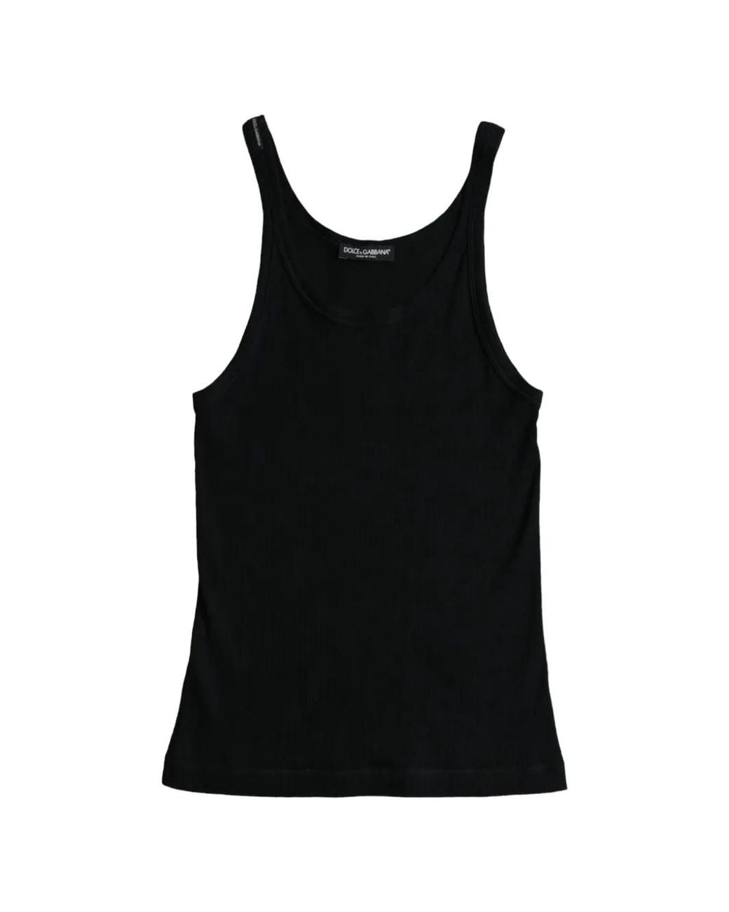 Dolce & Gabbana Black Ribbed-Knit Scoop-Neck Tanks for men