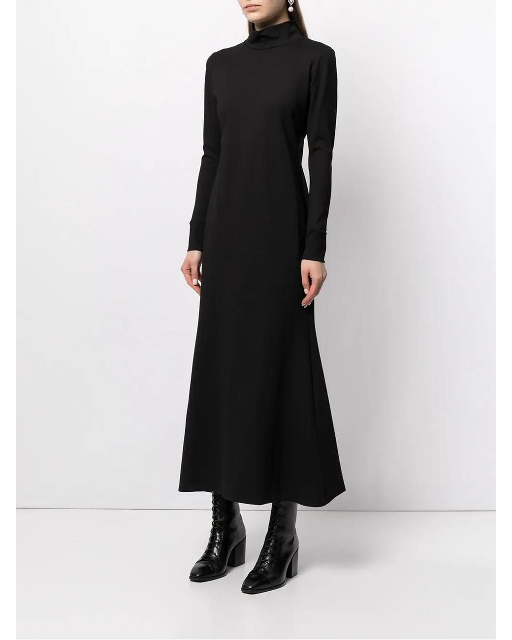 Macgraw Black High-Neck Flared Midi Dress