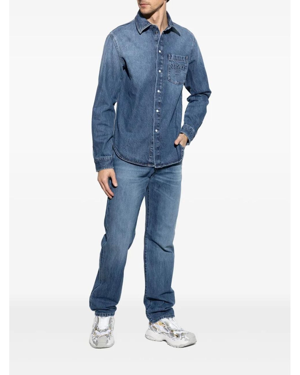 Versace Blue Logo-Patch Jeans for men