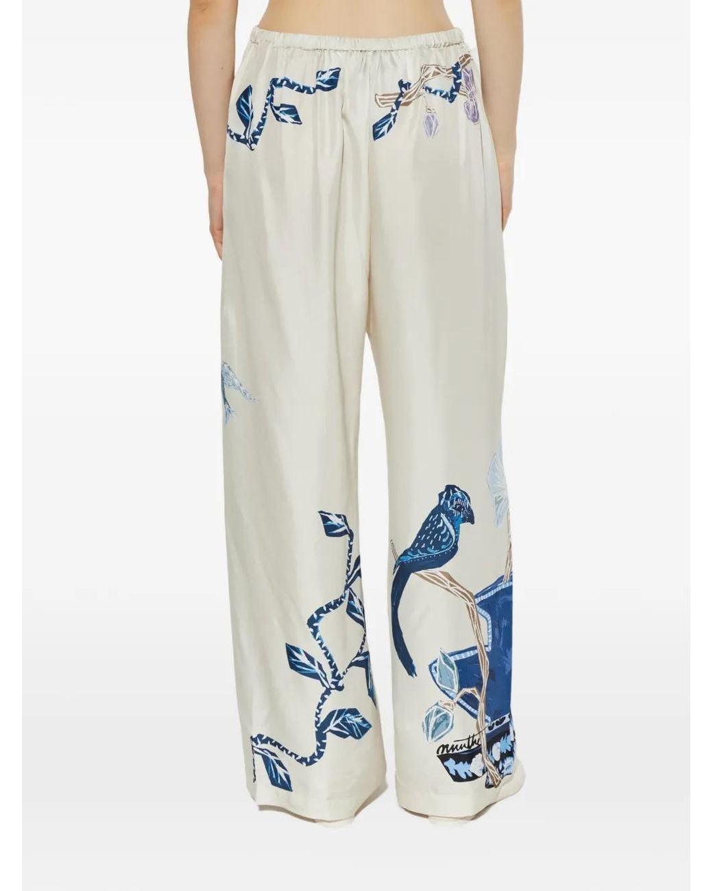 Munthe White Fabert Graphic-Print Wide-Leg Silk Trousers