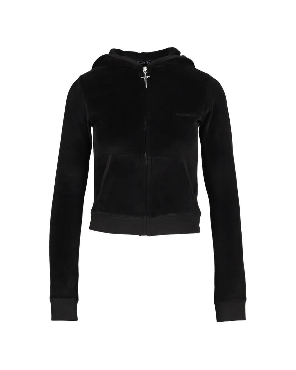 604SERVICE Black Cross-Charm Velvet-Finish Hoodie