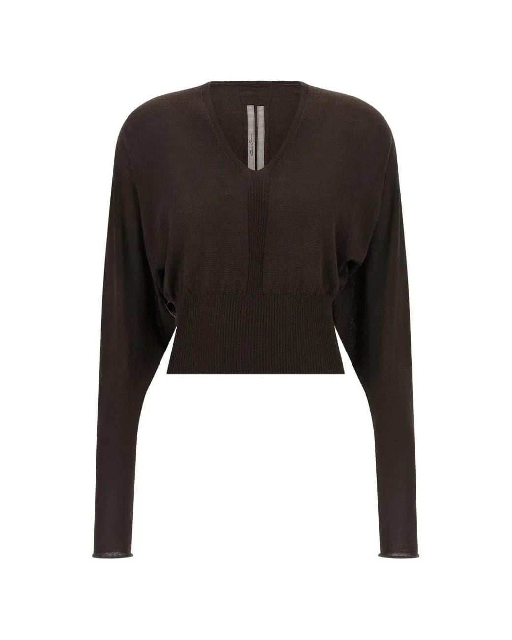Rick Owens Black V Cropped Top Bat-Sleeve Wool Sweater