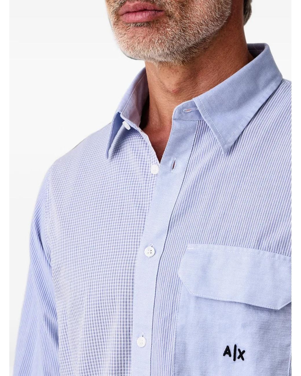 ARMANI EXCHANGE Blue Logo-Embroidered Patchwork Shirt for men