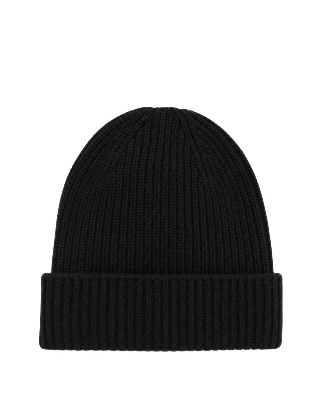 THE (Alphabet) Black Ribbed-Knit Beanie Hat