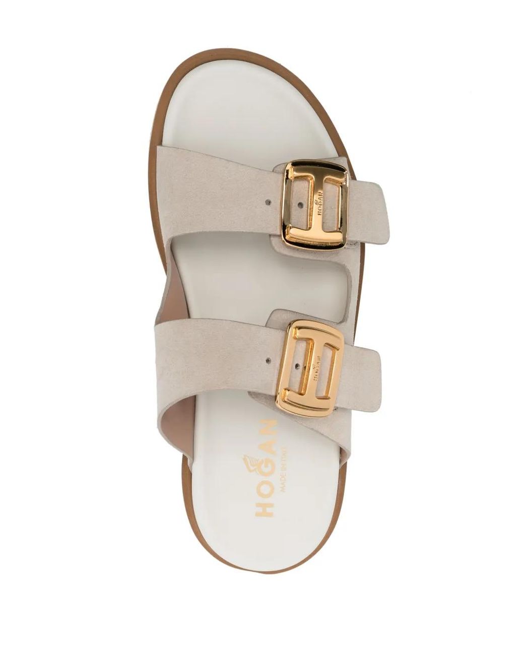 Hogan White Flatform-Sole Buckled Sandals