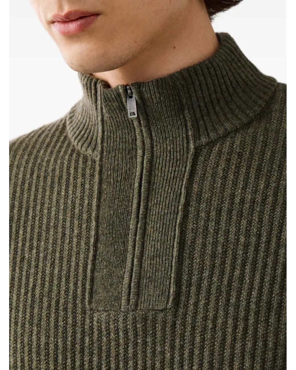 Hackett Green Highland Stitch Zip-Fastening Sweater for men