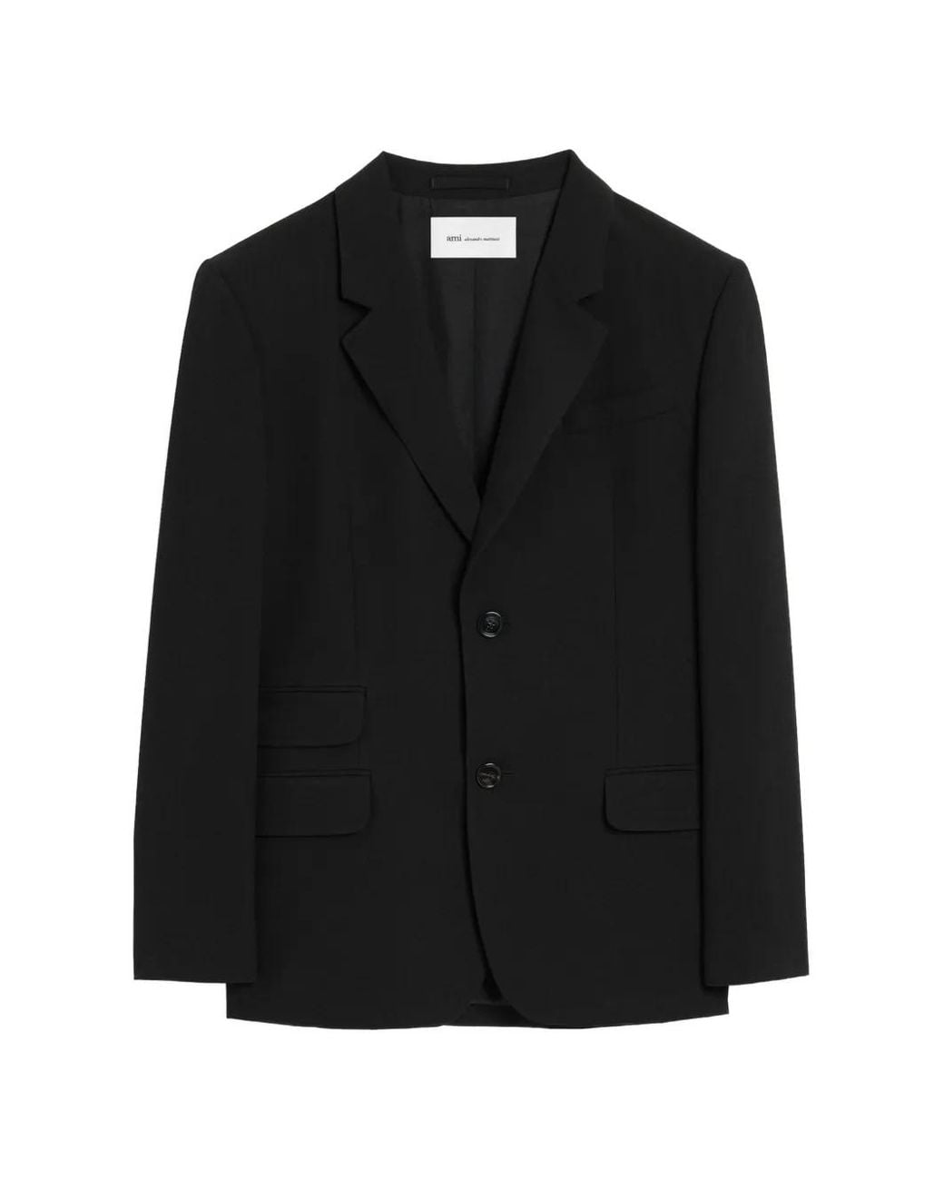 AMI Black Single Breasted Straight-Fit Wool Blazer for men