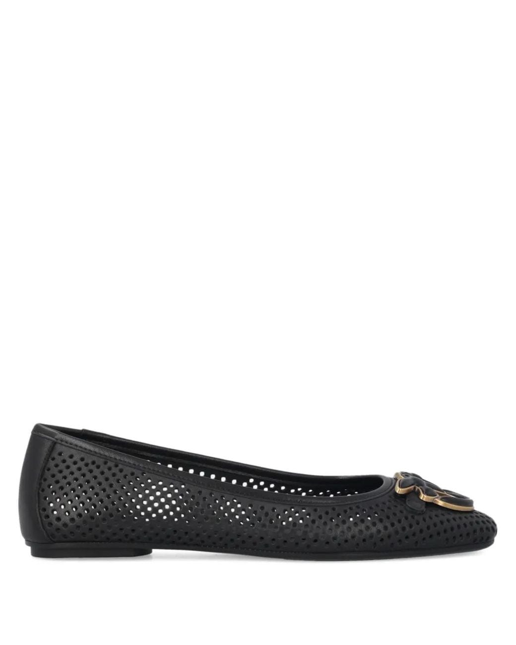 Pinko Black Perforated Ballet Flats With Love Birds Logo