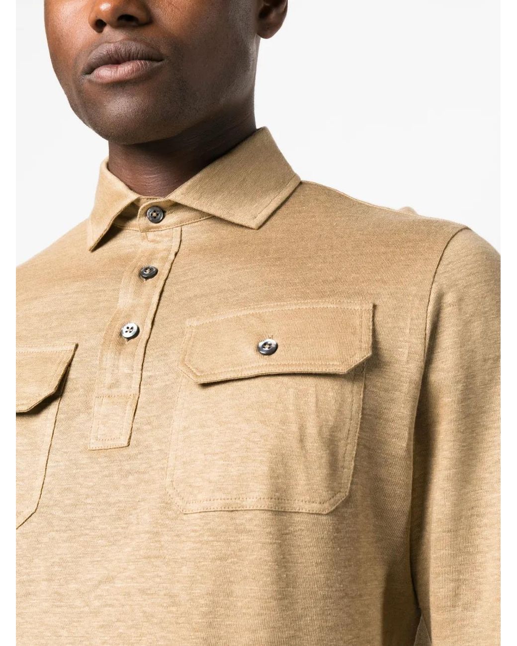 Ralph Lauren Natural Long-Sleeve Linen Polo Shirt for men