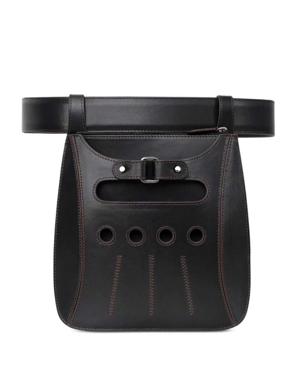 PERRIN Paris Black Cabbie Glove-Shaped Leather Belt Bag