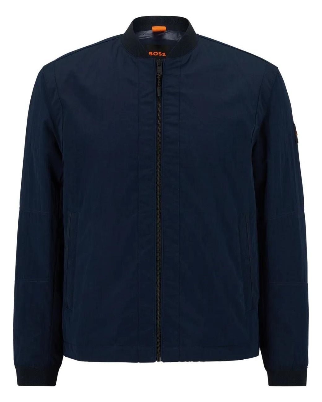 Boss Blue Othmar Logo-Patch Bomber Jacket for men