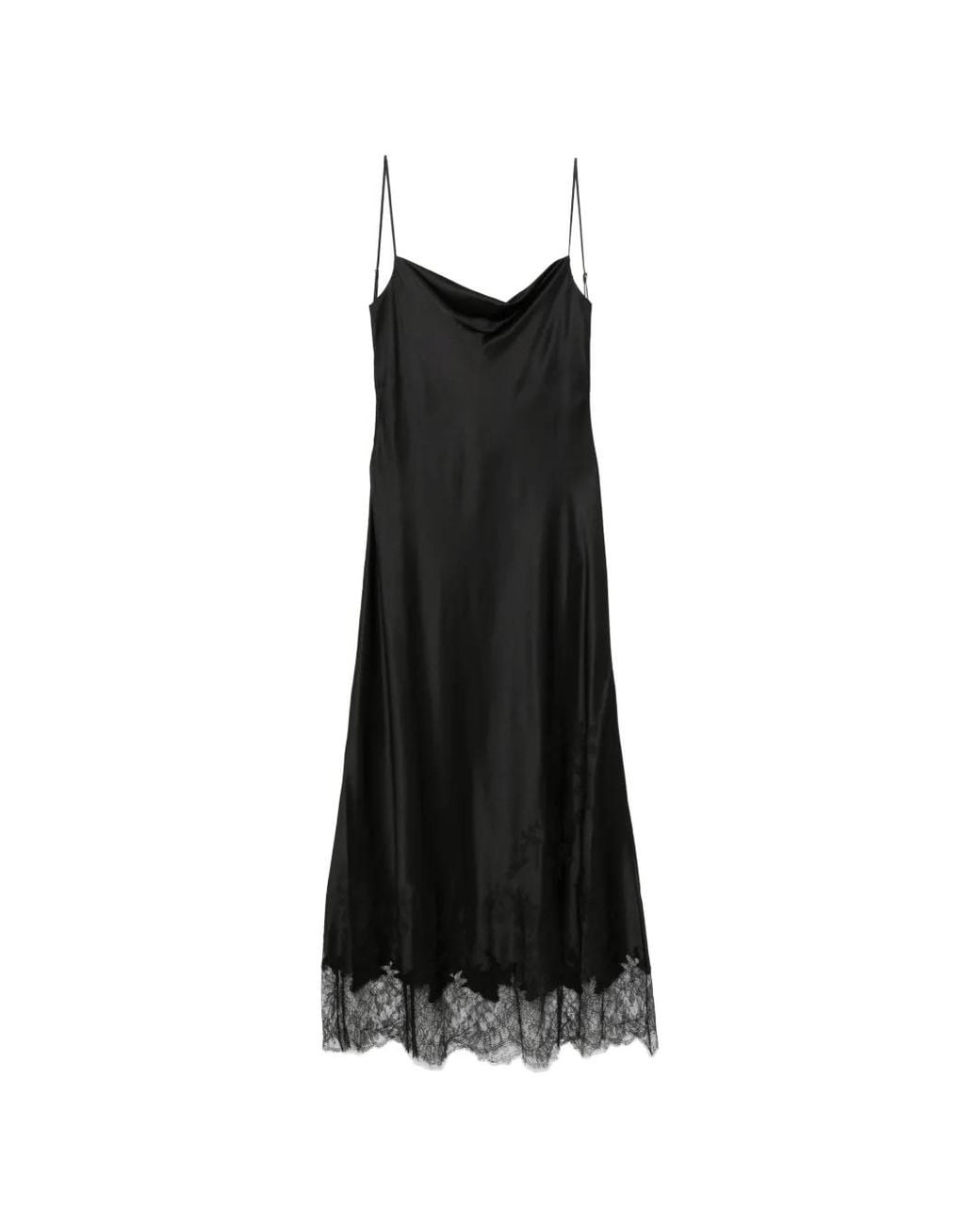 Carine Gilson Black Lace-Trim Cowl-Neck Nightdress