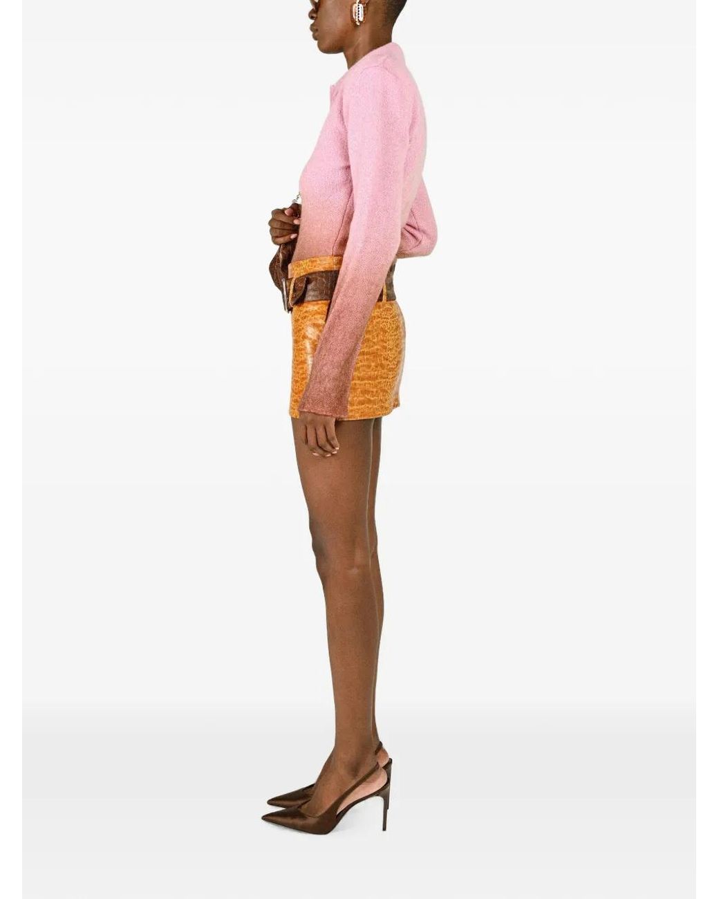 ROWEN ROSE Orange Minijupe Ceinturée À Effet Peau De Crocodile