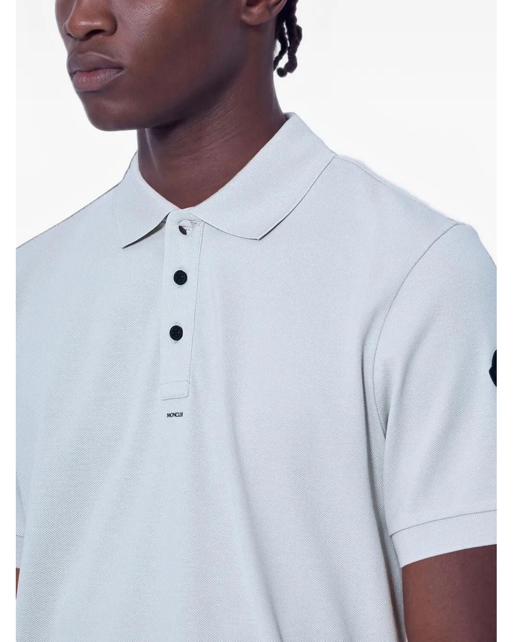 Moncler White Logo-Patch Cotton Polo Shirt for men