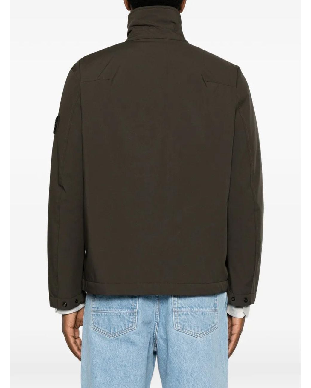 Stone Island Black Logo-Patch Funnel-Neck Jacket for men