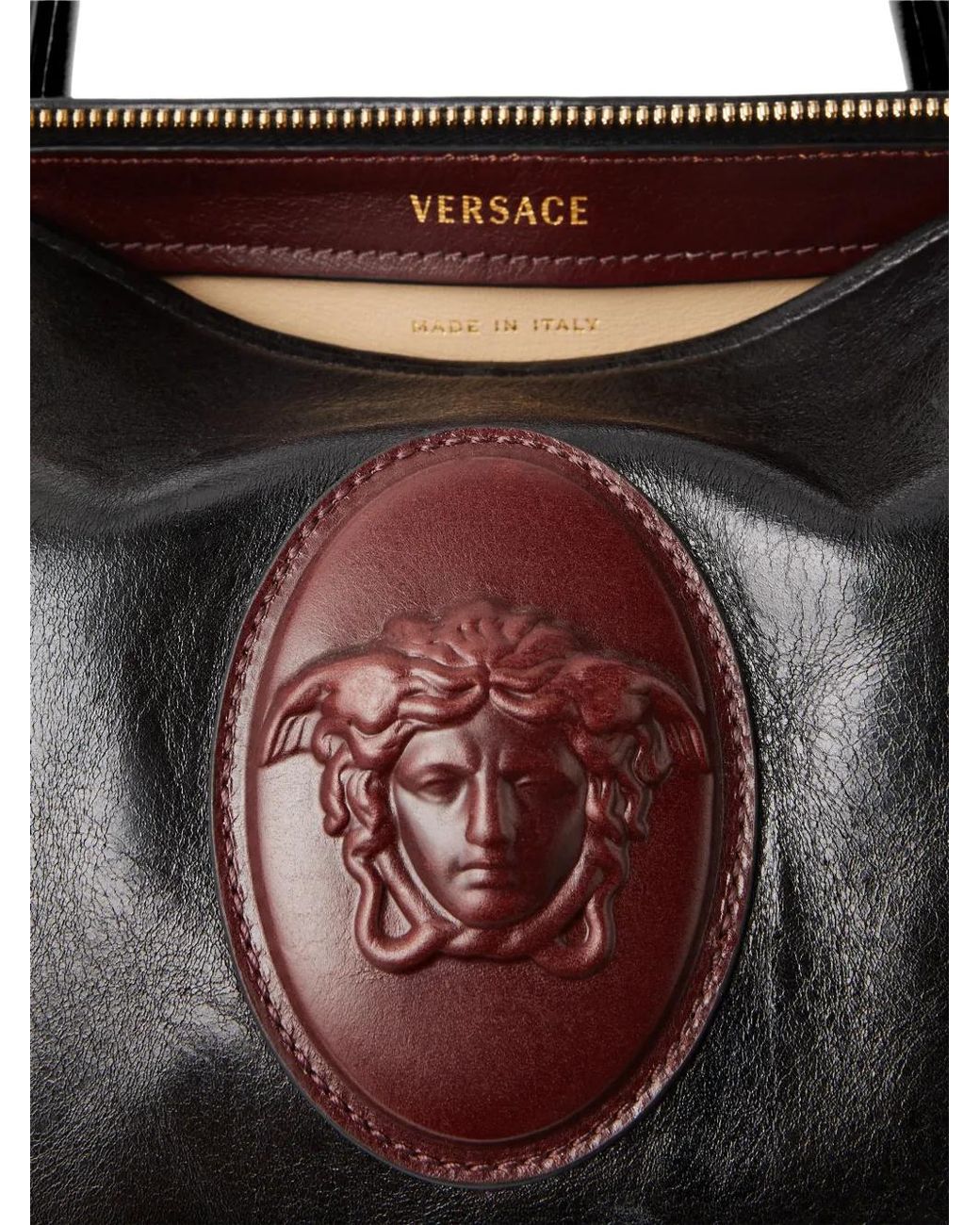 Versace Black Roomy Small Leather Boston Bag
